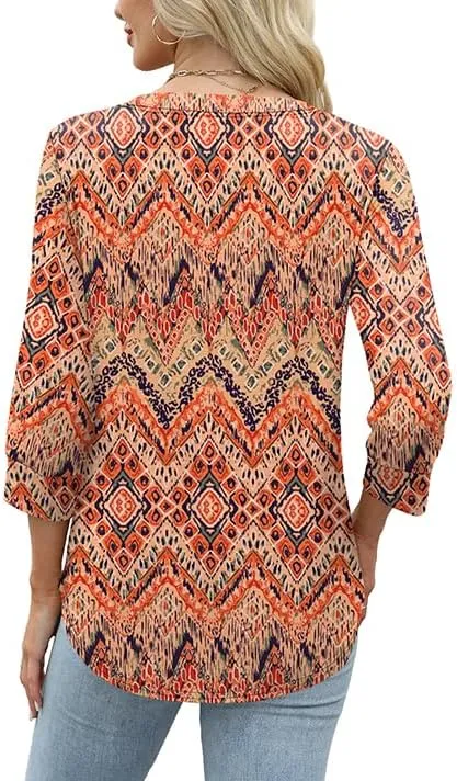OFEEFAN Womens Tops 3/4 Sleeve Heley Shirts for Women Summer Fashion 2025 Blouses Beach Vacation Clothes