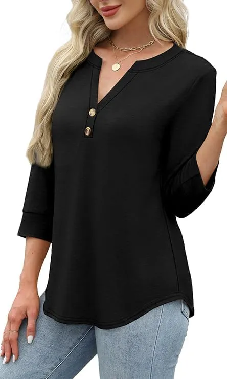 OFEEFAN Womens Tops 3/4 Sleeve Heley Shirts for Women Summer Fashion 2025 Blouses Beach Vacation Clothes