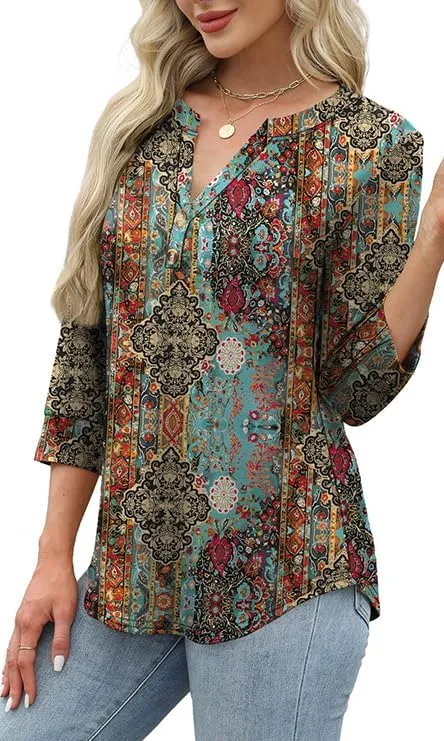 OFEEFAN Womens Tops 3/4 Sleeve Heley Shirts for Women Summer Fashion 2025 Blouses Beach Vacation Clothes