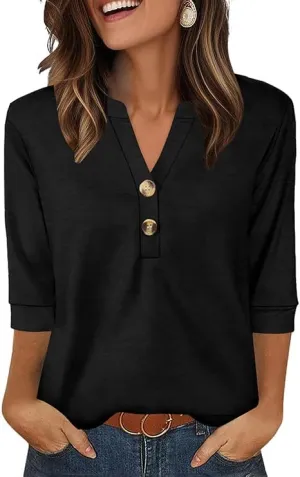 OFEEFAN Womens Tops 3/4 Sleeve Heley Shirts for Women Summer Fashion 2025 Blouses Beach Vacation Clothes