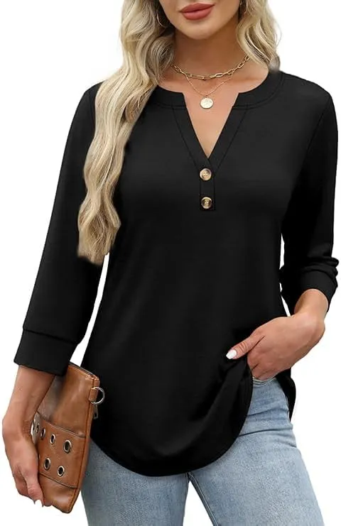 OFEEFAN Womens Tops 3/4 Sleeve Heley Shirts for Women Summer Fashion 2025 Blouses Beach Vacation Clothes