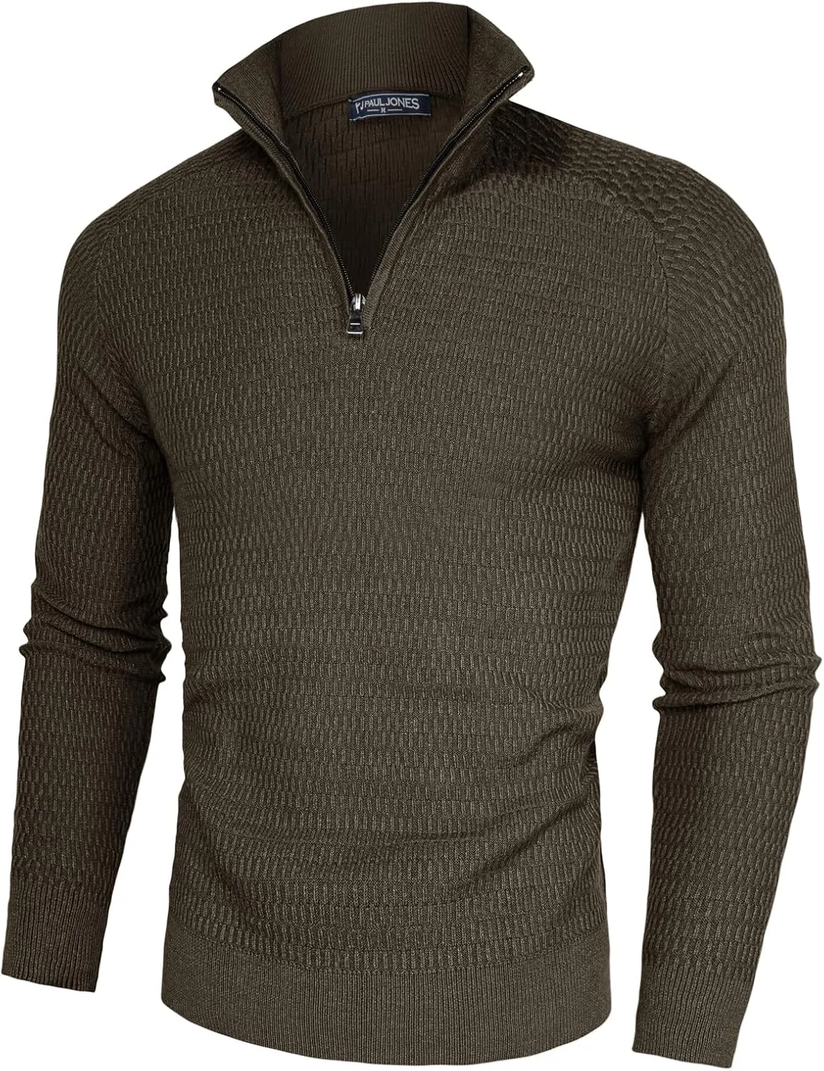 PJ PAUL JONES Men's Quarter Zip Sweaters Slim Fit Long Sleeve Casual Pullover Sweater Knit Textured Mock Neck Polo Sweaters