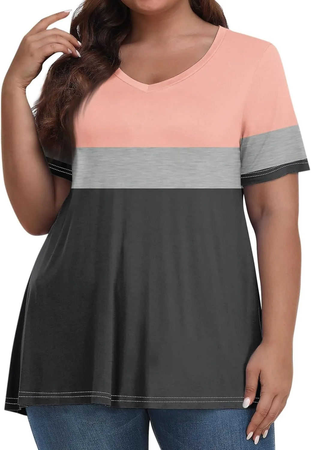 Plus Size Summer Tops Shorts Sleeve Work Shirts For Women Tops V Neck Basic Tee Tunic Oversized Blouses Comfy Clothes