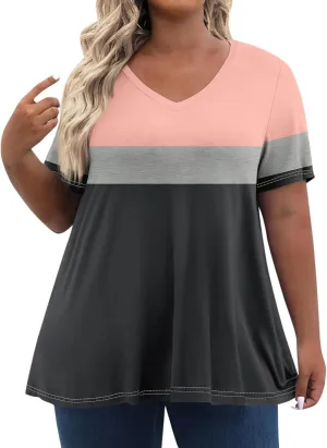 Plus Size Summer Tops Shorts Sleeve Work Shirts For Women Tops V Neck Basic Tee Tunic Oversized Blouses Comfy Clothes