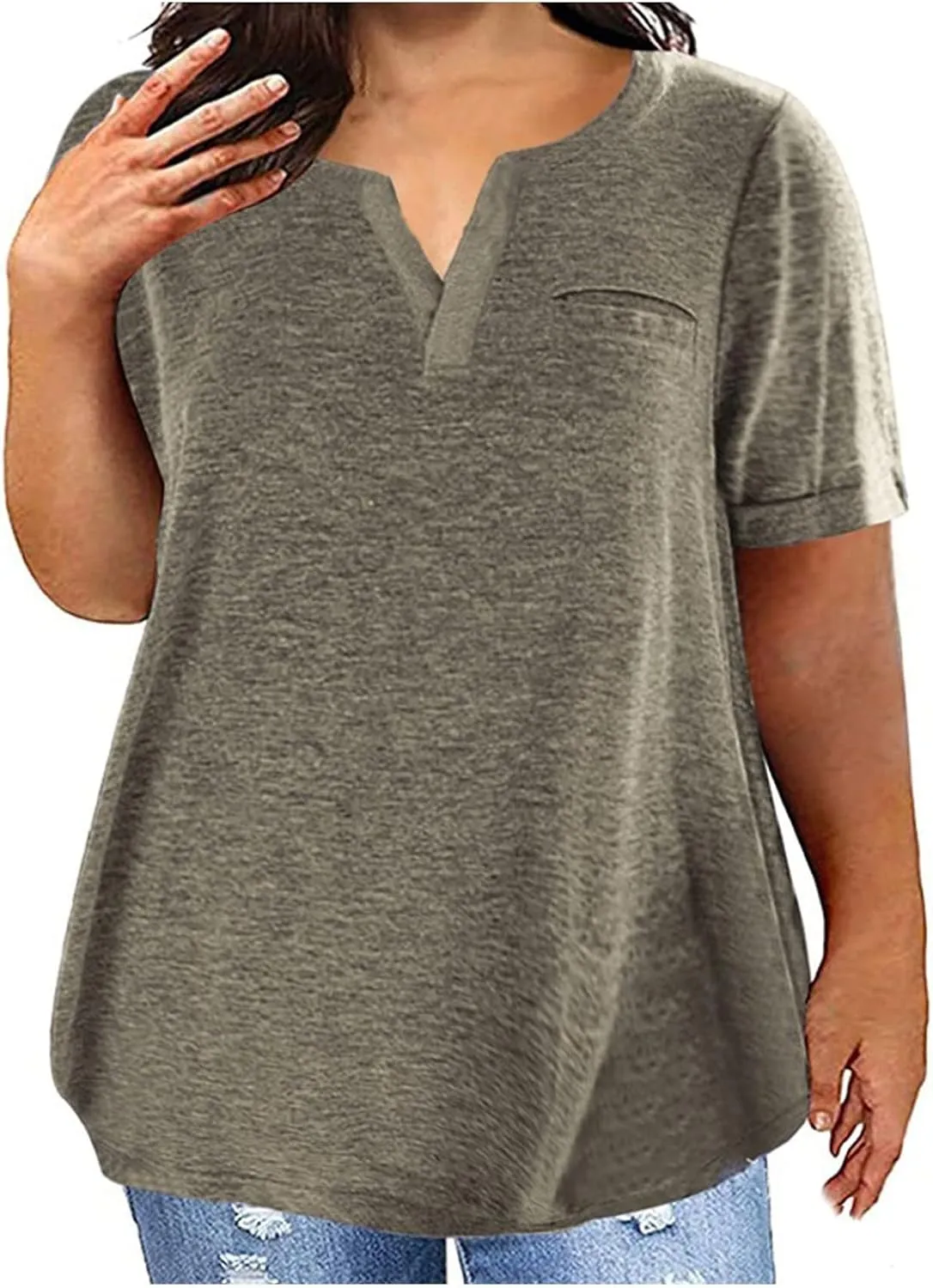 Plus Size Tops for Women Short Sleeve Oversized Henley Shirts V Neck Casual Fashion Tunic Top Basic Loose Blouses