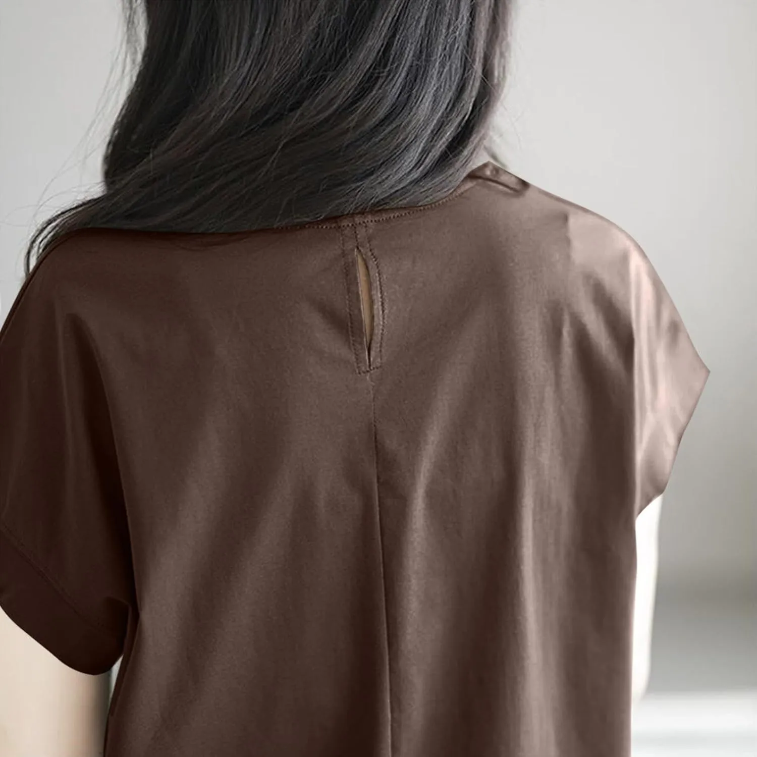 Plus Size Womens Clothing Cap Sleeves Crewneck Back Hollow Out Solid Color T-Shirts Loose Casual Summer Going Out Tees