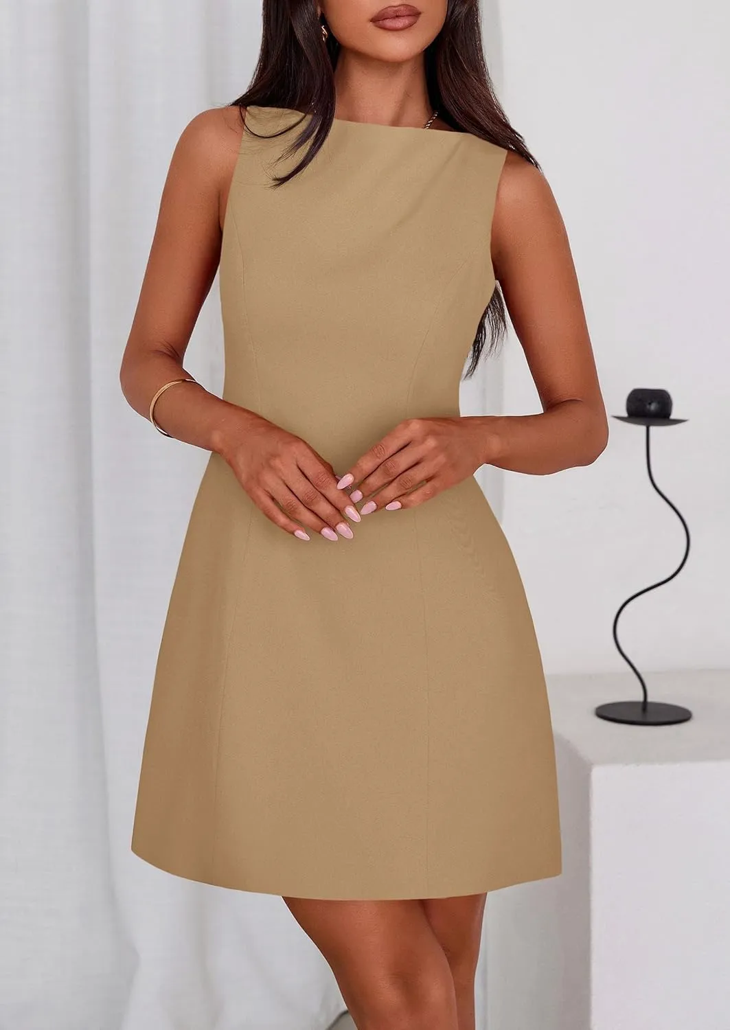 PRETTYGARDEN Womens Formal Short Dresses 2025 Summer Sleeveless Boat Neck A Line Elegant Mini Cocktail Party Dress