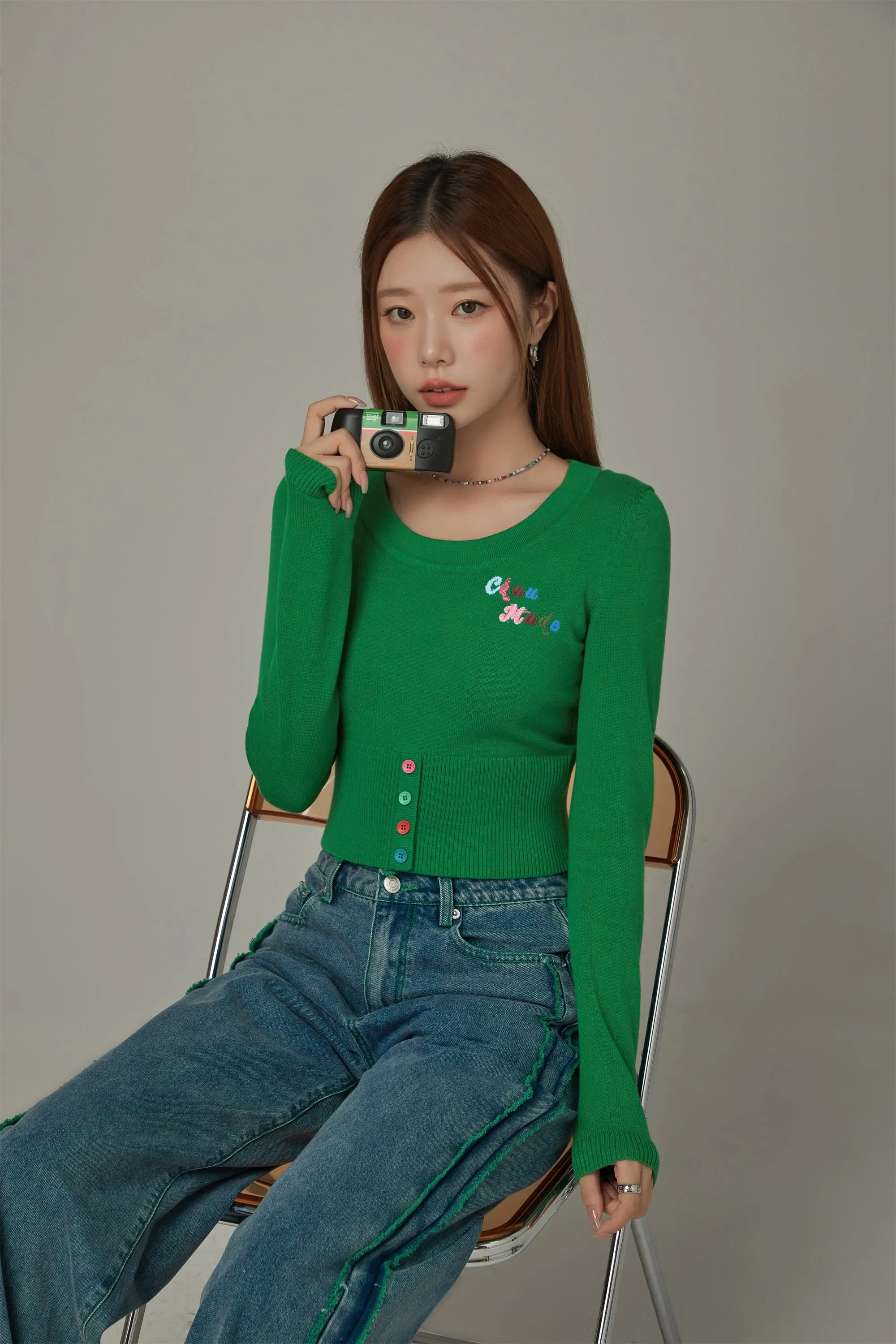 Rainbow Button Knit Color Sweater