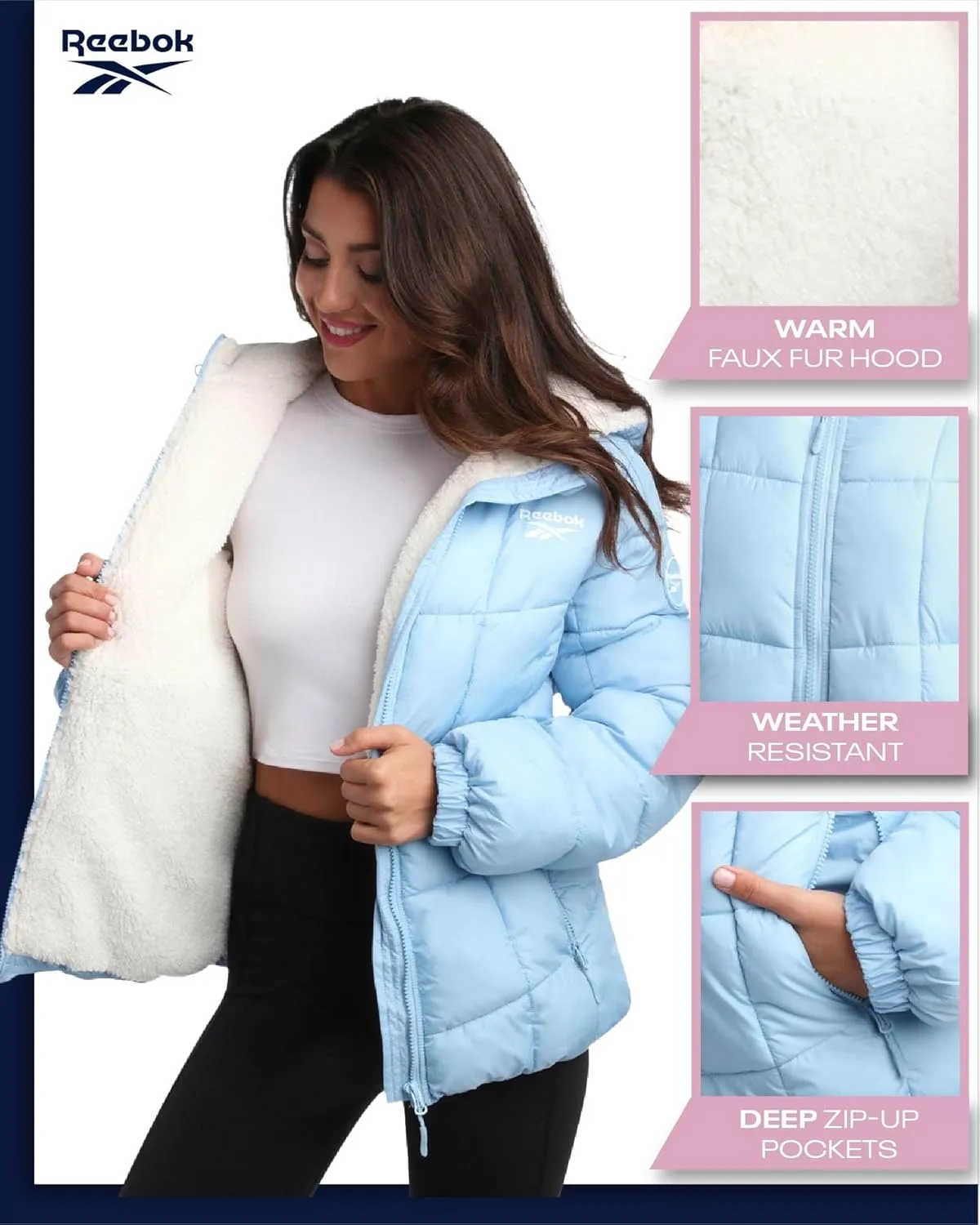 Reebok Women's Winter Jacket - Heavyweight Quilted Puffer Parka Coat - Sherpa Lined Ski Jacket for Women (S-XL)