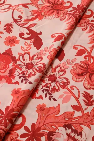 Rust Orange And Cream Floral Pattern Digital Print On French Crepe Fabric