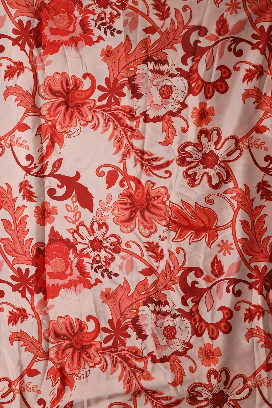 Rust Orange And Cream Floral Pattern Digital Print On French Crepe Fabric