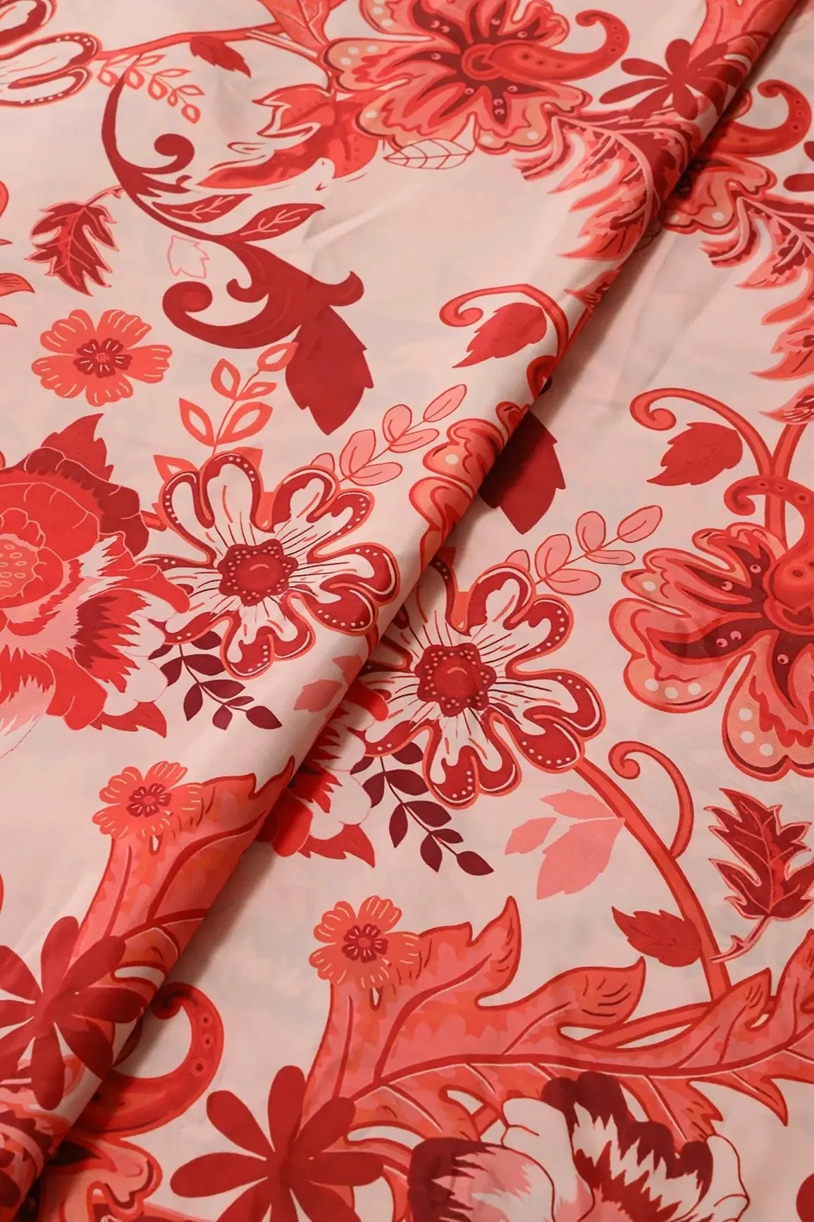 Rust Orange And Cream Floral Pattern Digital Print On French Crepe Fabric