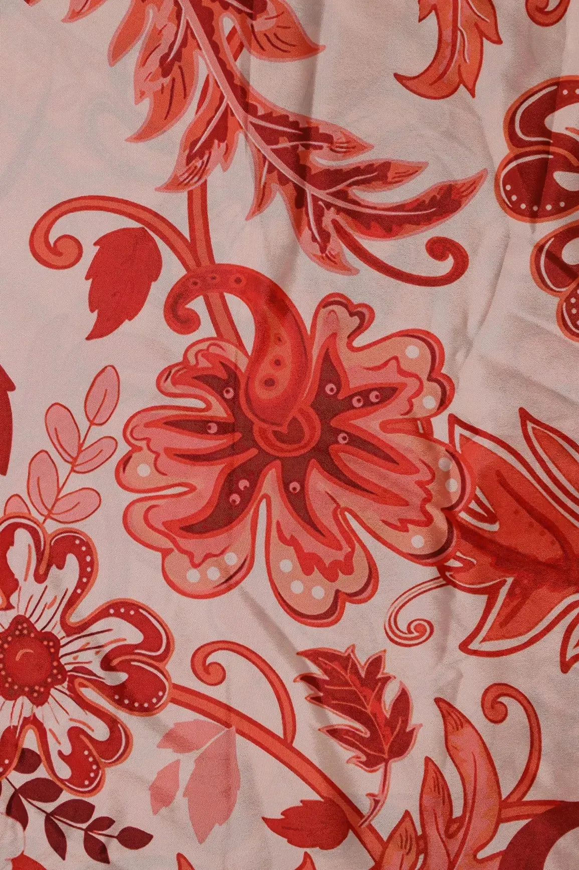 Rust Orange And Cream Floral Pattern Digital Print On French Crepe Fabric