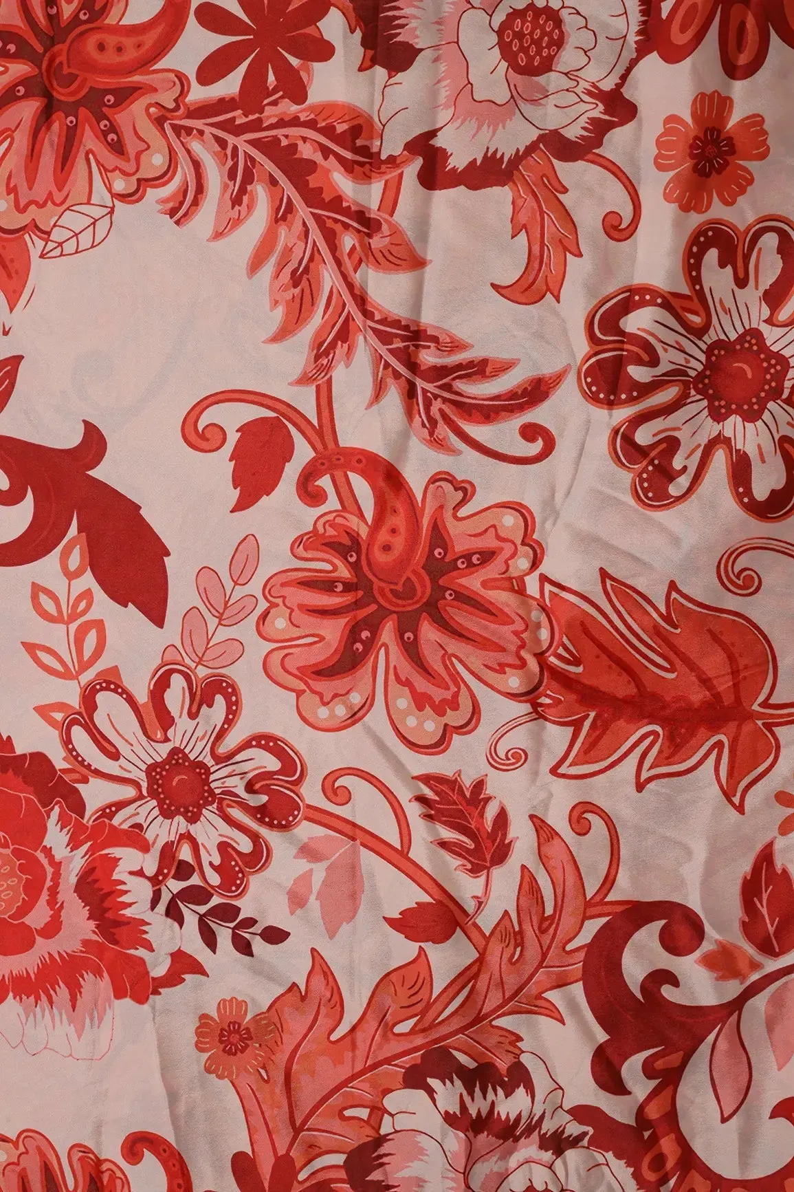 Rust Orange And Cream Floral Pattern Digital Print On French Crepe Fabric
