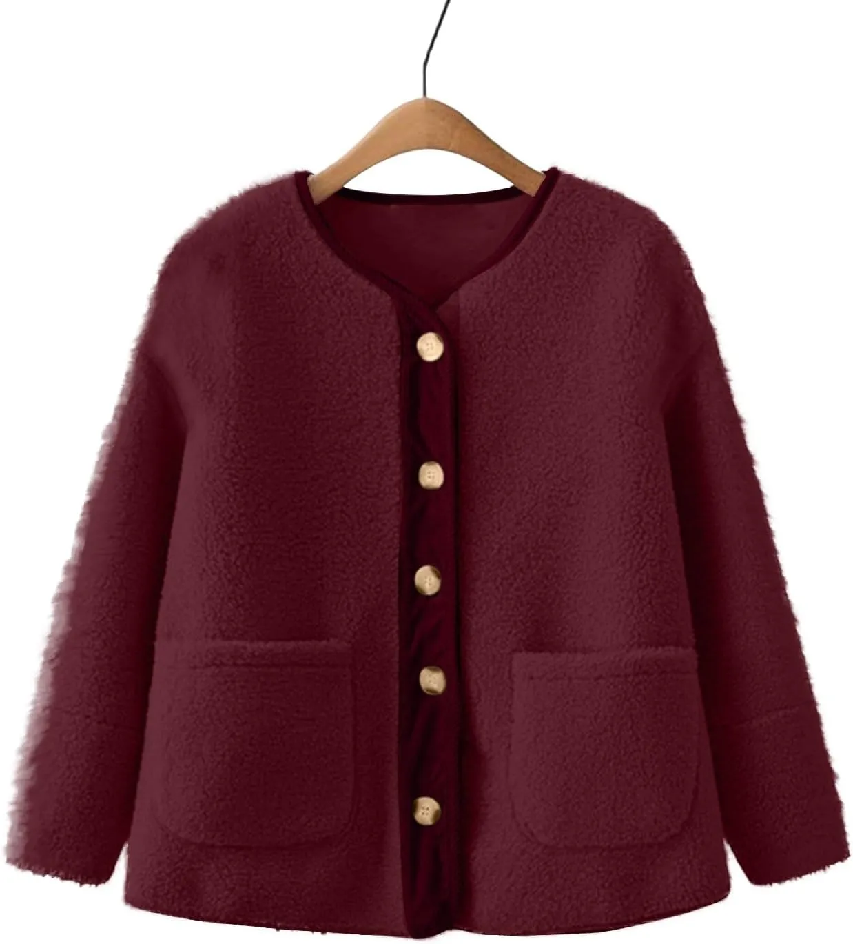 Sherpa Jacket Women Fuzzy Open Front Button Up Cardigans Oversized Fleece Jacket Warm Winter Coats with Pocket Outwear