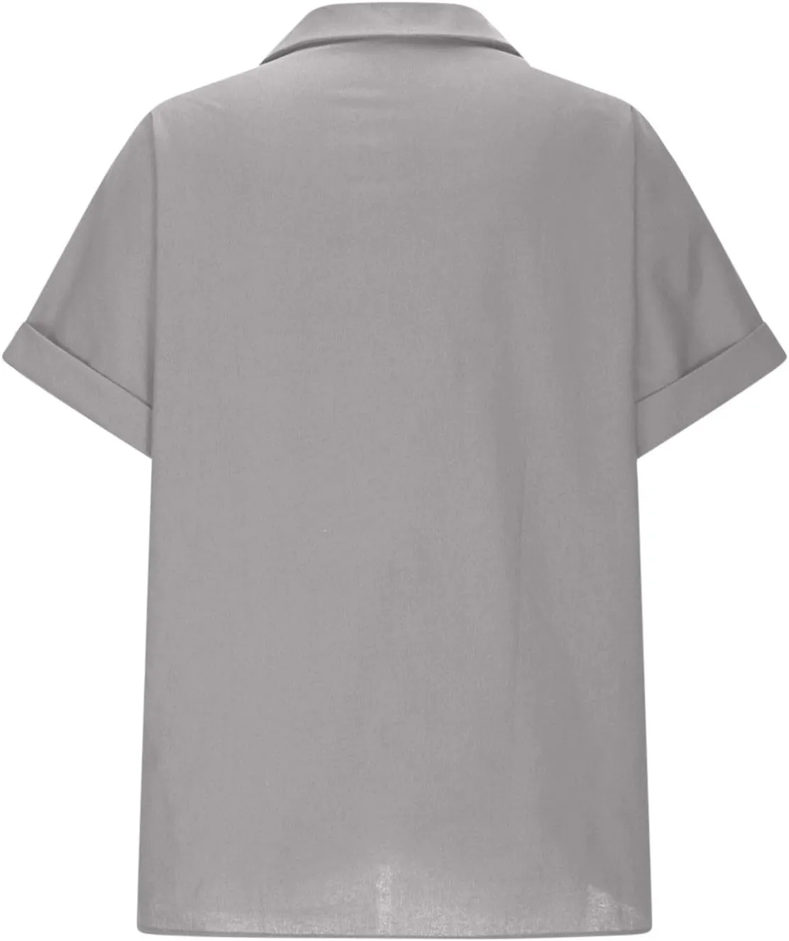 Short Sleeve Zip Open Front Shirts for Women Summer Cotton Linen Tops Lapel Collar Dressy Casual Work Blouse with Pocket