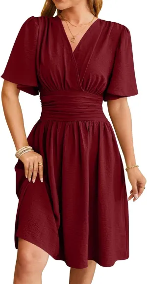 Summer Dresses for Women 2025 Sexy Date Night Cinched Waist Garden Party Concert Mini Brunch Trendy Short Sleeve Dress