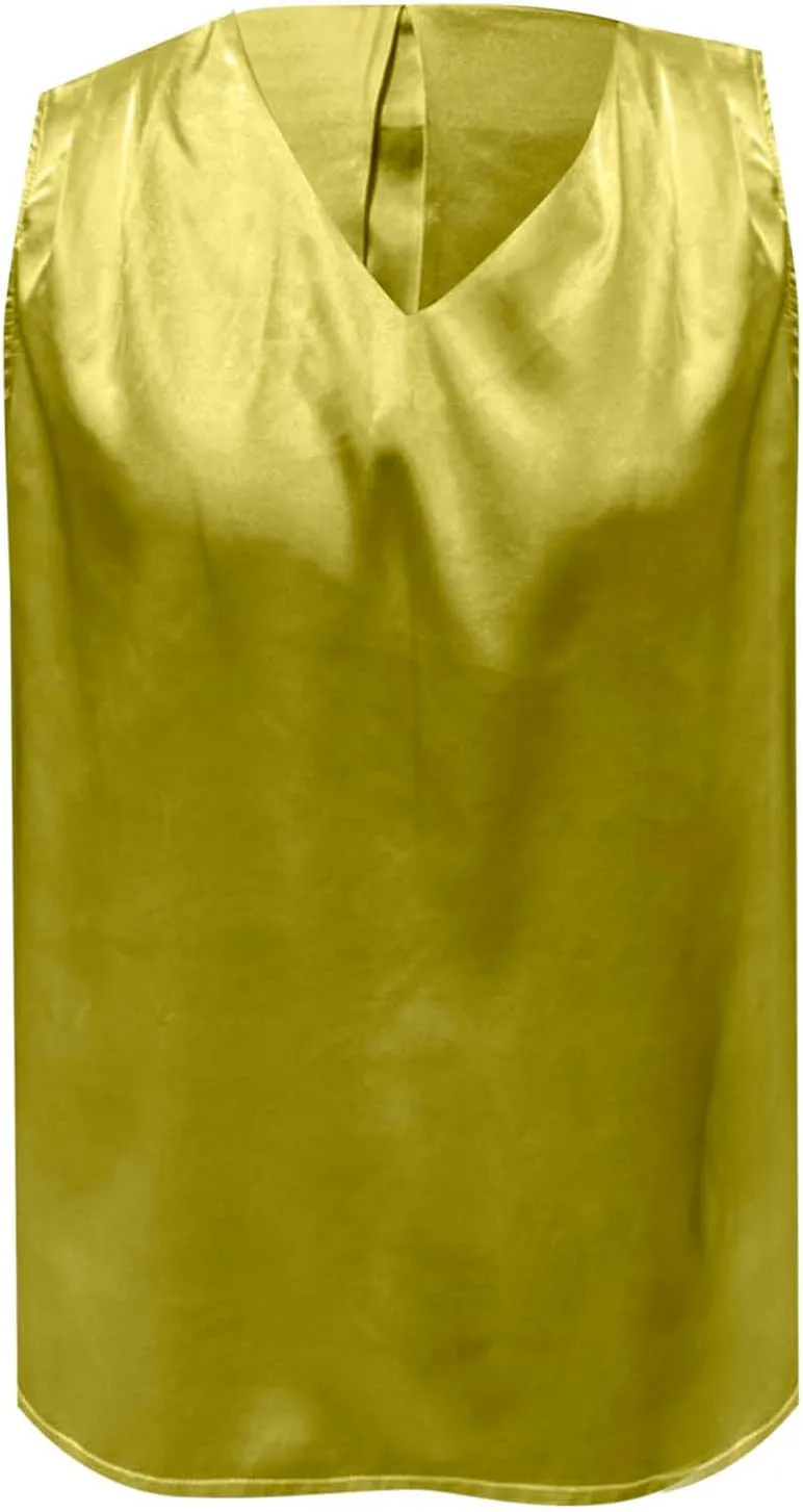 Trendy Casual Tank Top Women Summer Satin Tank Tops Sleeveless V Neck Blouses Plus Size Vest Shirts Party Clubwear