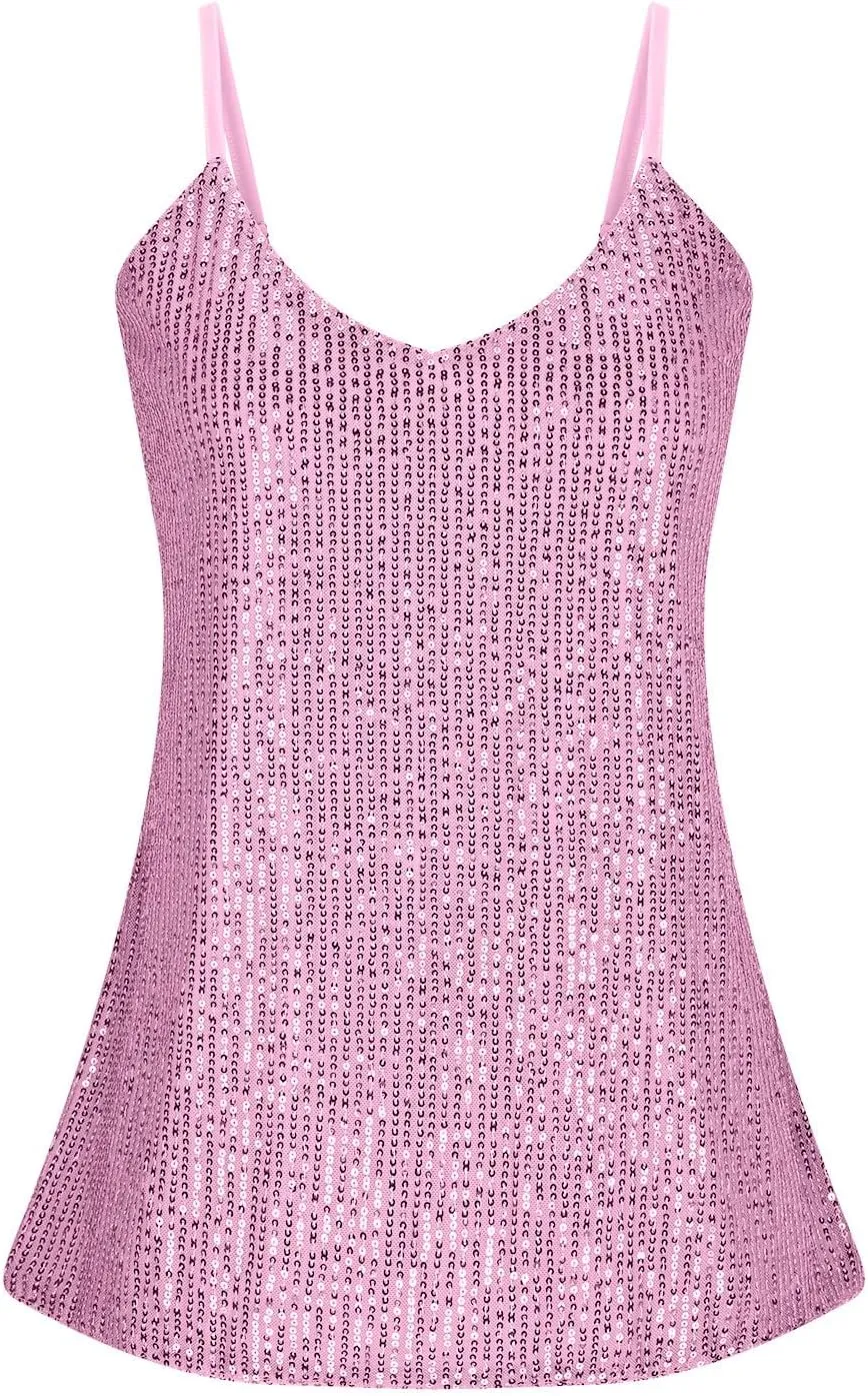 Women Sexy Sequin Tank Tops Spring Summer Fashion Sparkly Sleeveless Shirts Party Glitter Scoop Neck Tops Going Out