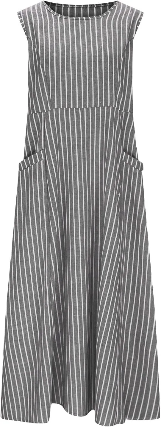 Women's Cotton Linen Dress 2025 Summer Sleeveless Maxi Dresses Plus Size Flowy Tank Sundress Beach Vacation Outfits