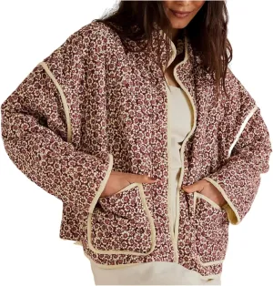 Women's Floral Quilted Jackets Cropped Reversible Open Front Lightweight Short Padded Puffer Coat