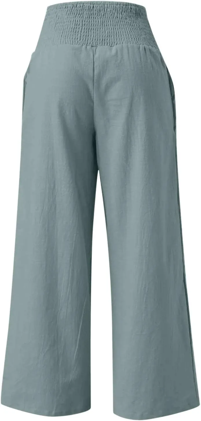 Women's High Waist Wide Leg Pants, Dressy Casual Palazzo Pant Solid Casual Beach Pant Flowy Trousers for Ladies