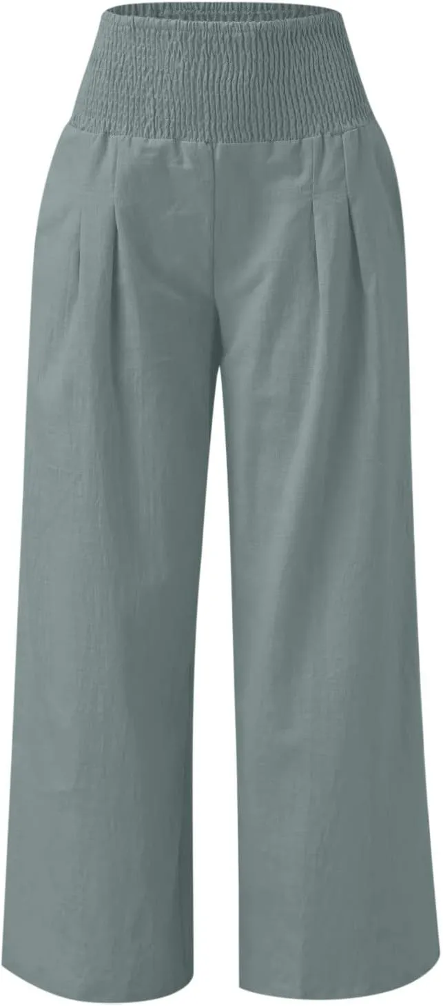 Women's High Waist Wide Leg Pants, Dressy Casual Palazzo Pant Solid Casual Beach Pant Flowy Trousers for Ladies