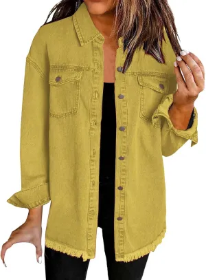 Women's Oversized Denim Jacket Lightweight Casual Long Sleeve Button Shirts Distressed Jean Jacket 2025 Fall Outfits
