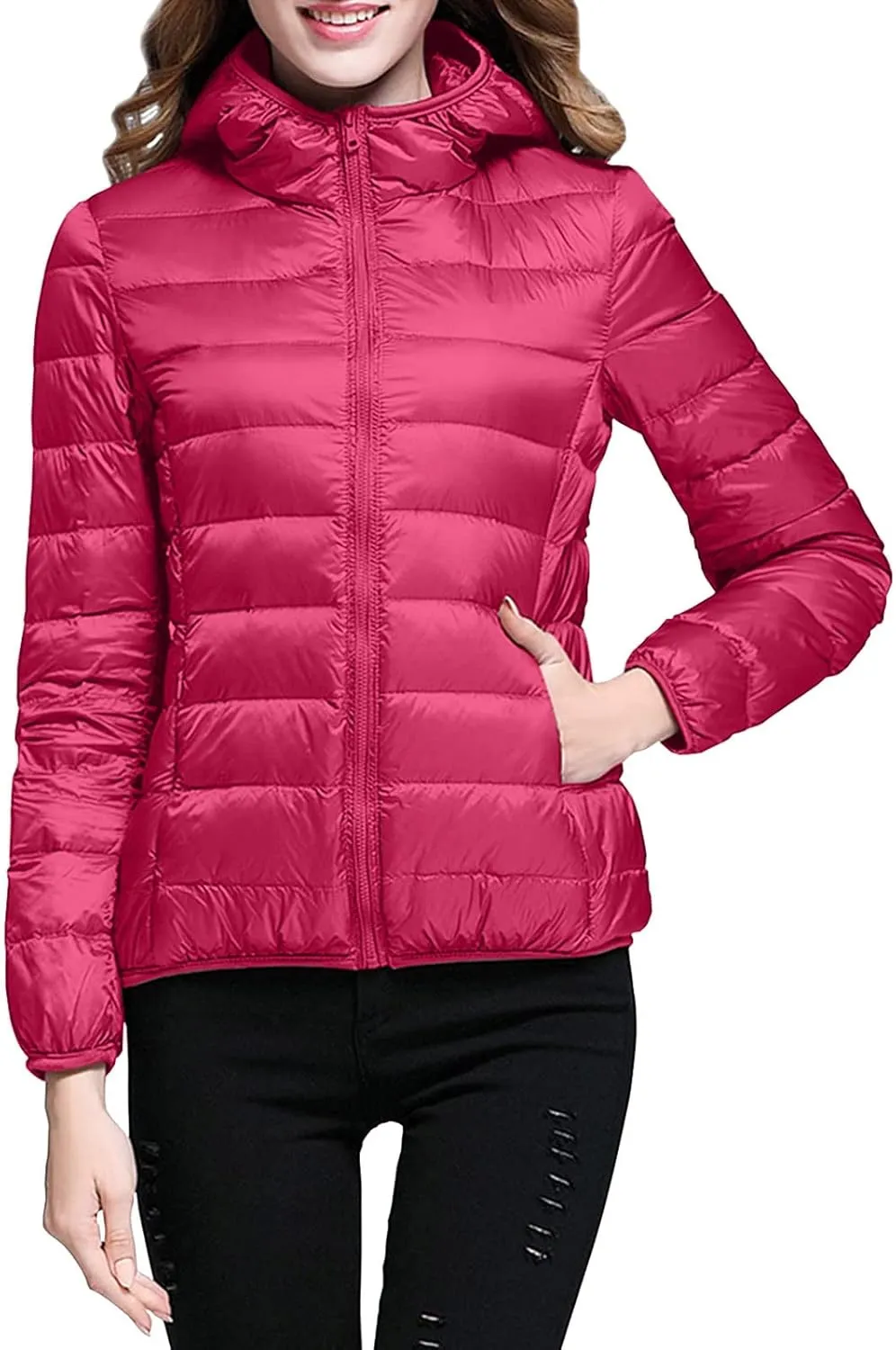 Women's Packable Down Jacket Lightweight Winter Warm Quilted Puffer Coat Fashion Zippered Slim Fit Travel Down Jackets