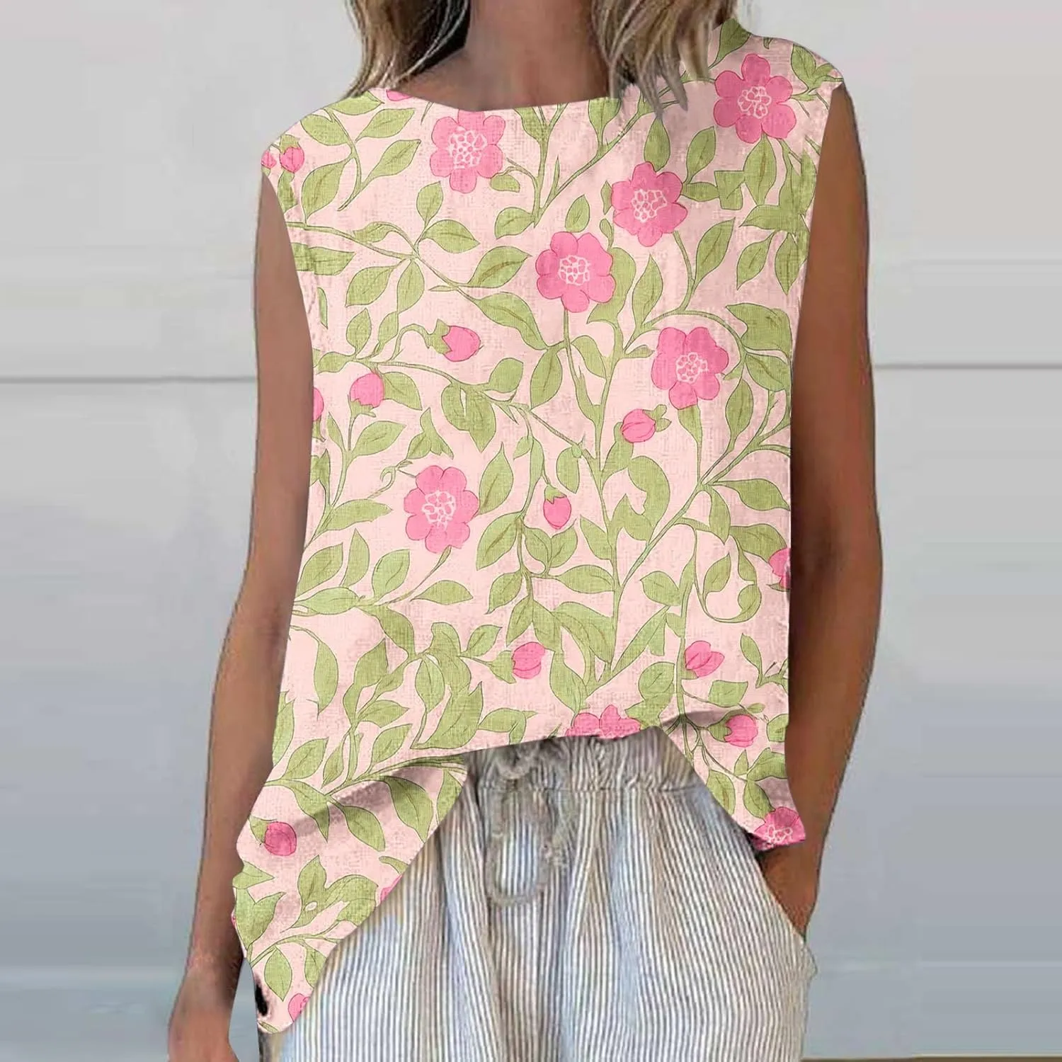 Womens Plus Size Tank Tops Crewneck Floral Graphic Loose Comfy Casual Sleeveless Thin Style Outdoor Walking Vests