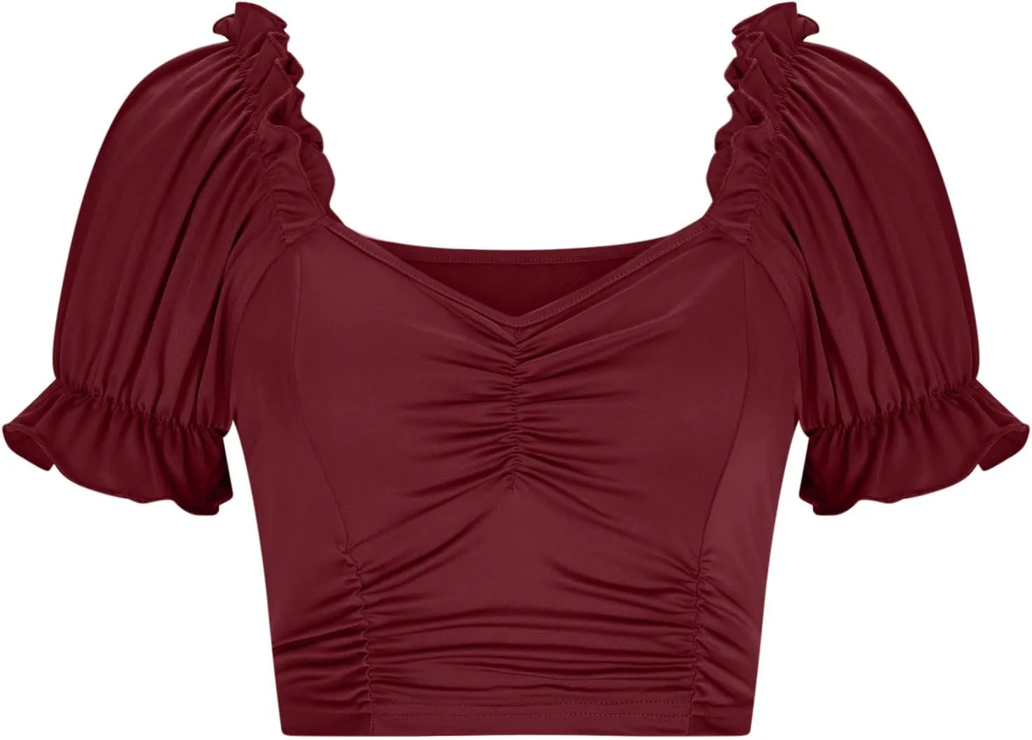 Women's Ruched Short Puff Sleeve Tops Sweetheart Neck Frill Trim Elegant Shirts Summer Slim Fit Y2K Going Out Crop Top