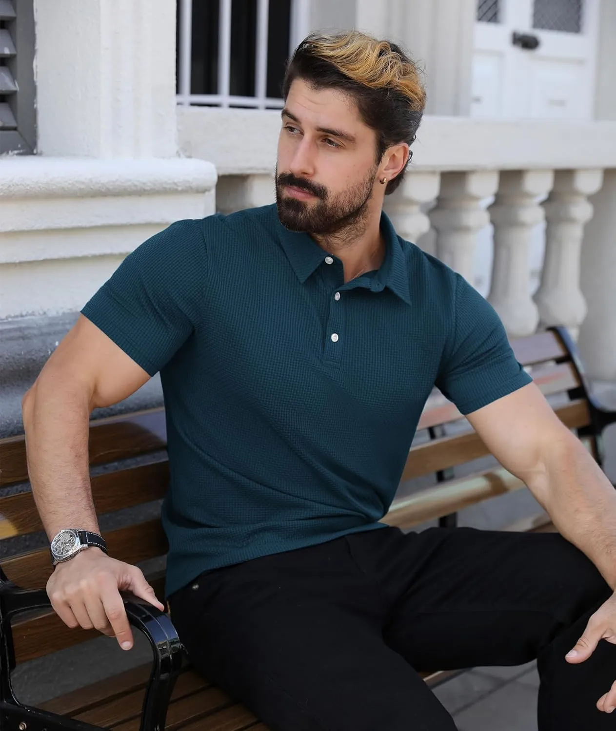 ZITY Mens Polo Shirts Short Sleeve Athletic Golf Polos Moisture Wicking Casual Polo Shirts for Men Jacquard Collared T Shirts